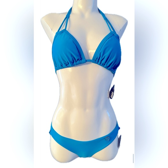 NWT Body Glove Smoothie Blue Bikini Set Tong with Back Rufffle - Picture 1 of 7